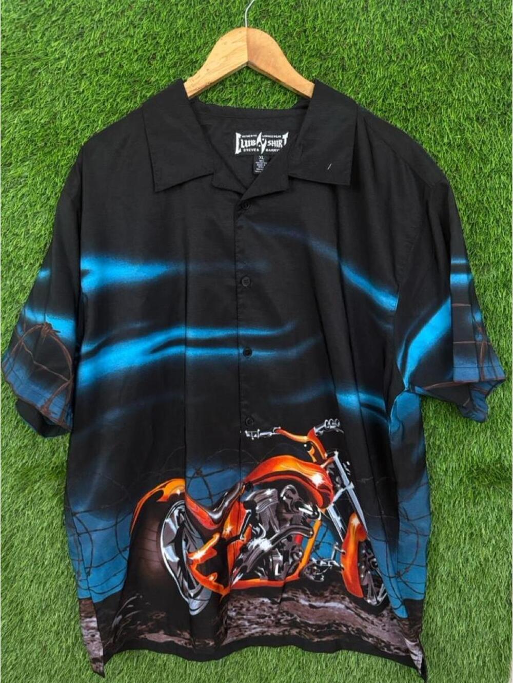 Vintage Motorcycle All Over Print Button Up Shirt XL Biker Graphic